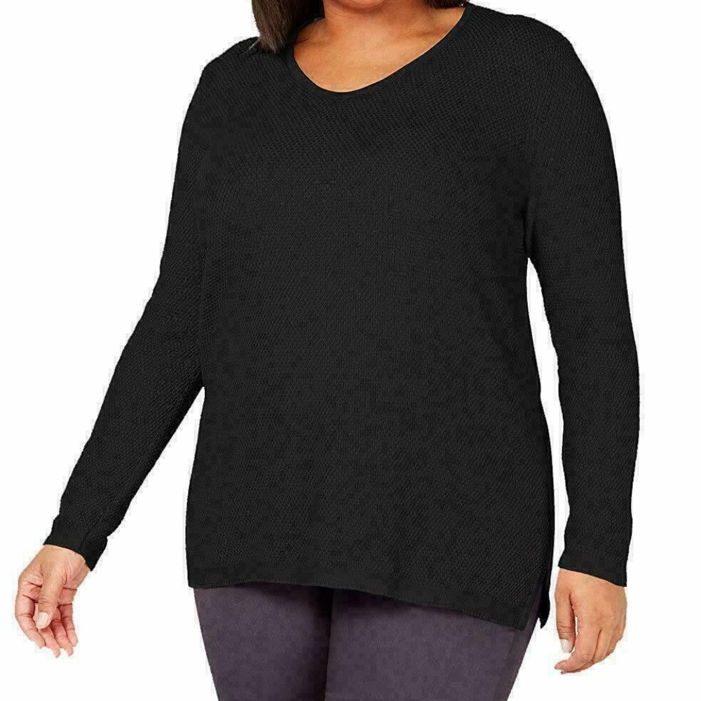 Karen Scott Textured Sweater Pullover 0X Black